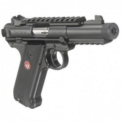 View 2 - Ruger Mark IV, Tactical, Semi-automatic, 22LR, 4.4" Threaded Barrel, Alloy Frame, Blue Finish, Checkered Synthetic Grips, 2-10R