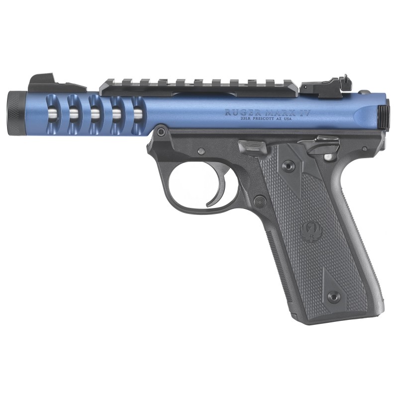 Ruger Mark IV Lite, 22/45, Semi-automatic Pistol, 22LR, 4.4" Threaded Barrel, Polymer Frame, Blue Anodized Finish, Checkered Gr