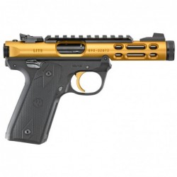 View 2 - Ruger Mark IV, Lite, 22/45, Semi-automatic, 22LR, 4.4" Threaded Barrel, Polymer Frame, Gold Anodized Finish, Checkered Grips, 1