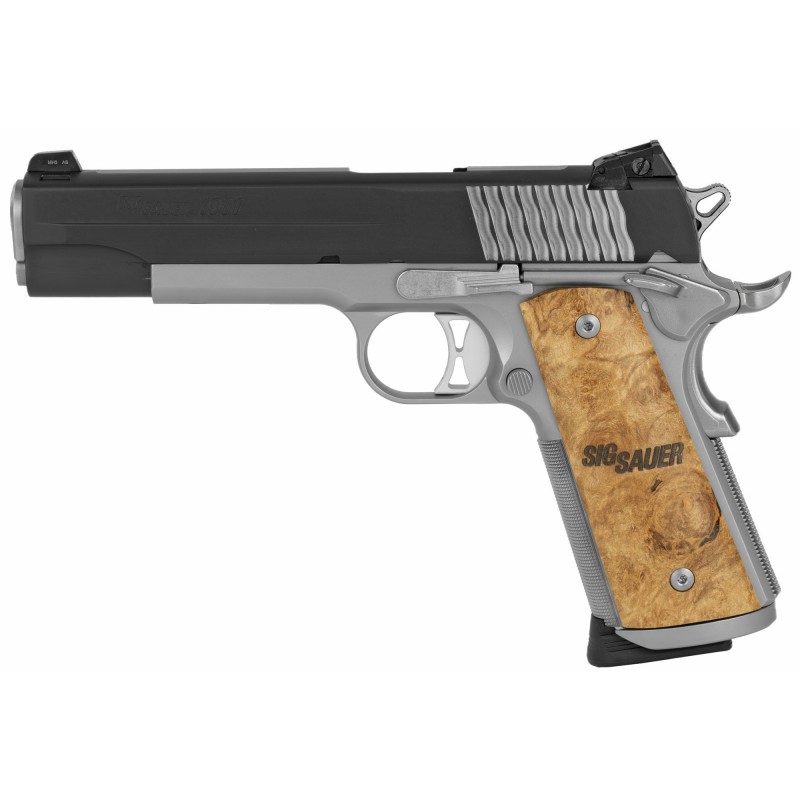 Sig Sauer 1911 STX, Full Size Semi-automatic Pistol, 45 ACP, 5" Barrel, Steel Frame, Reverse Two-Tone Finish, Burled Maple Grip