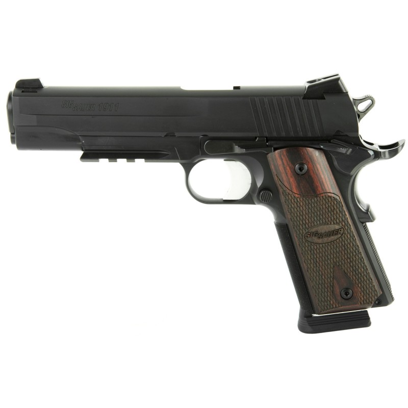 Sig Sauer 1911, Full Size, 45ACP, 5" Barrel, Alloy Frame, Black Finish, Rosewood Grips, Night Sights, Tac Rail, 8Rd, 2 Magazine