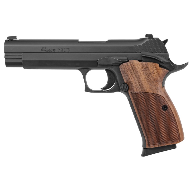 Sig Sauer P210 Standard, Single Action Only, Full Size, 9MM, 5" Barre, Steel Frame, Walnut Gripss, 8Rd, 2 Mags, Contrast Sights